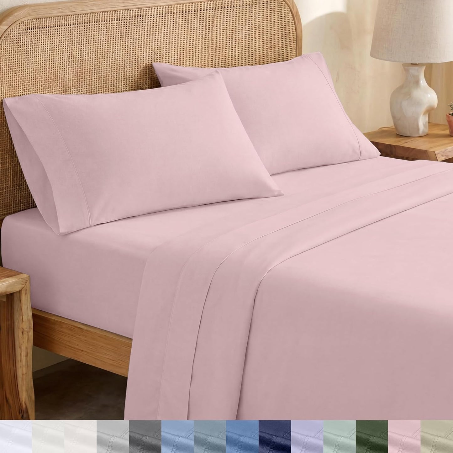 California Design Den 100% Organic Cotton Sheets for Queen Size Bed, Deep Pockets, Percale Sheets Queen, GOTS Certified, Soft Cooling Sheets, 4 Piece Bed Sheets Queen Sheet Set, White Sheets