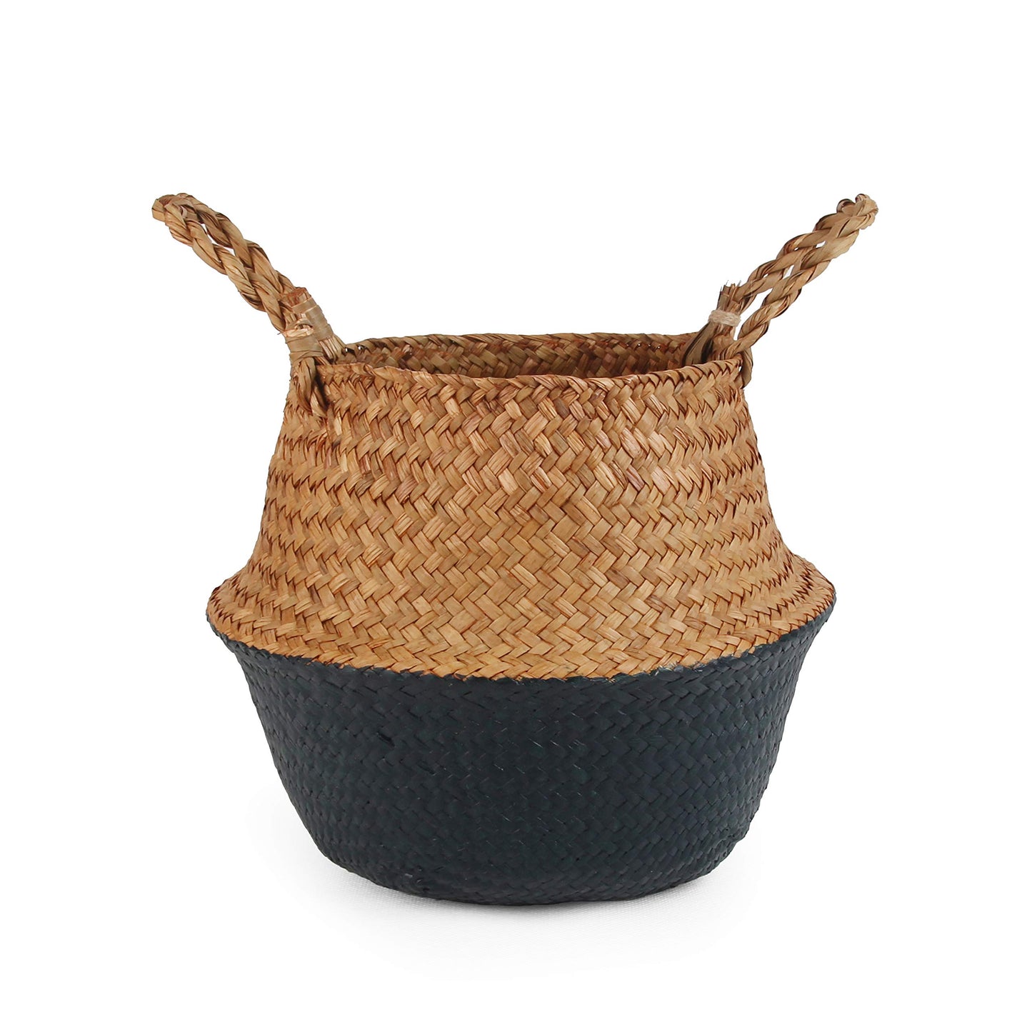 BlueMake Woven Seagrass Belly Basket - Black - Small - 22 cm x 20 cm