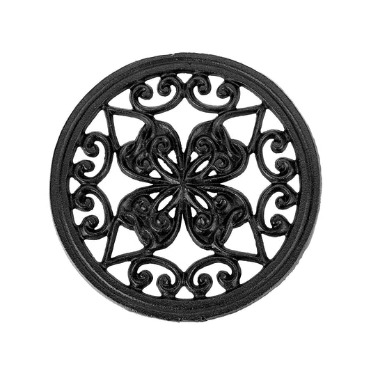 JUXYES Decorative Cast Iron Metal Trivet - 18cm - With Rubber Feet