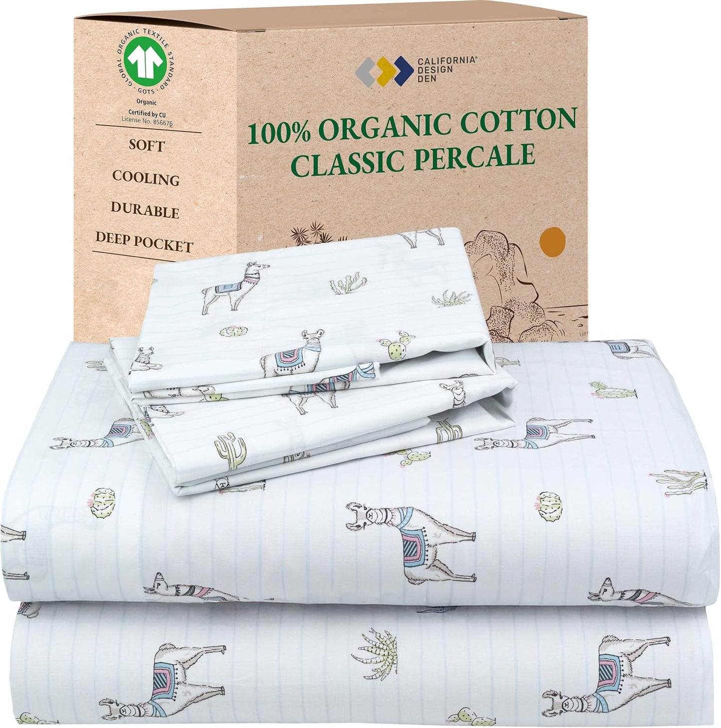 California Design Den 100% Organic Cotton Sheets for Queen Size Bed, Deep Pockets, Percale Sheets Queen, GOTS Certified, Soft Cooling Sheets, 4 Piece Bed Sheets Queen Sheet Set, White Sheets