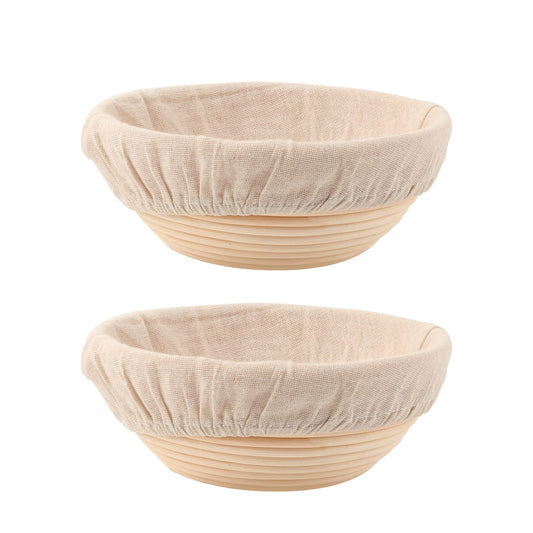 DOYOLLA Bread Proofing Baskets Set of 2 - 22cm Round Dough Proofing Bowls with Liners