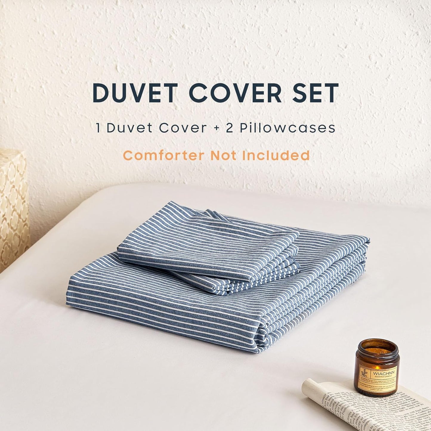 Wake In Cloud Striped Cotton Duvet Cover Set — 100% Washed Cotton, Ticking Stripe, 3-Piece Farmhouse Bedding