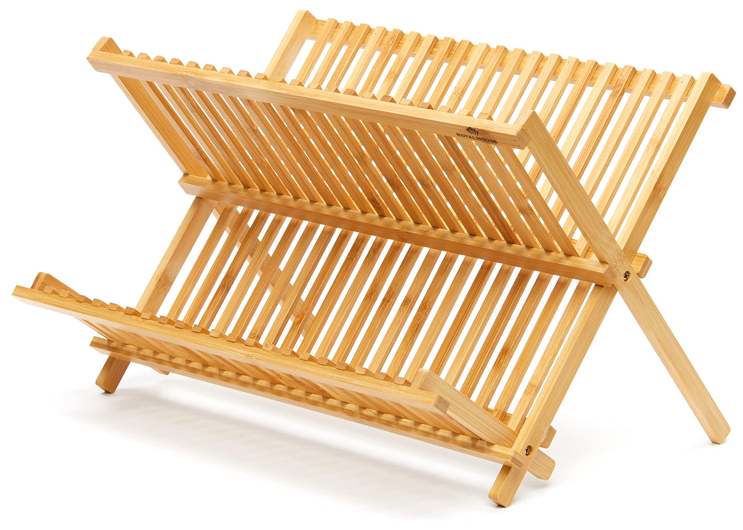 RoyalHouse Premium Natural Bamboo Dish Rack - Collapsible Foldable Compact