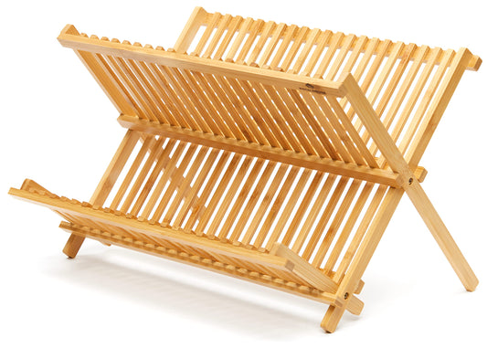 RoyalHouse Premium Natural Bamboo Dish Rack - Collapsible Foldable Compact