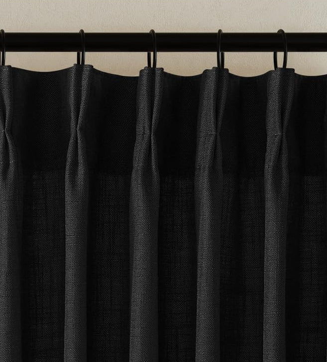 Flax Linen Curtains Pinch Pleated 213cm Length - 2 Panels - Semi Sheer Rustic Farmhouse
