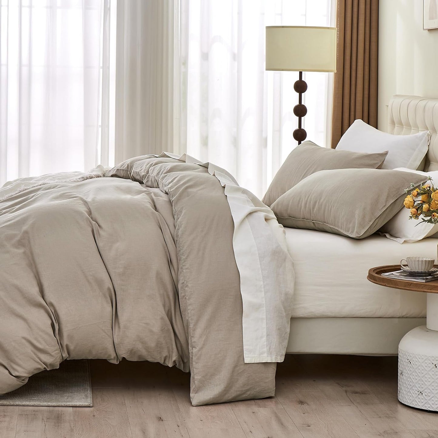 Simple&Opulence Linen Duvet Cover Double,Natural Linen Cotton Duvet Cover with Pillowcase,Duble Size Bedding Set,Soft Warm Breathable Bed Quilt Cover with Button Closure,200x200cm,Navy Blue