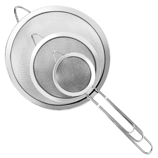 YLYL 3 Piece Super Wire Extra Fine Mesh Strainer Set with Handle - Stainless Steel
