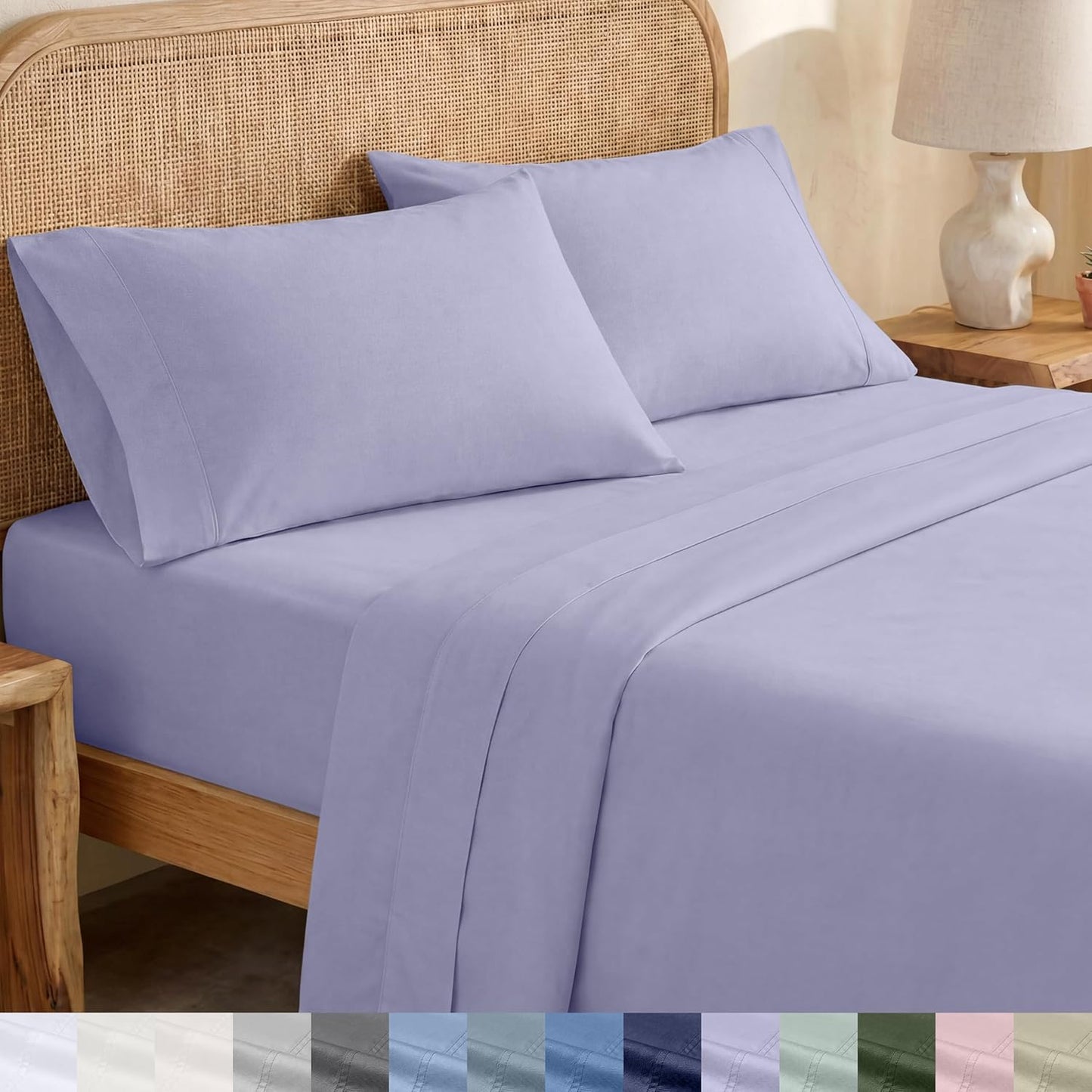 California Design Den 100% Organic Cotton Sheets for Queen Size Bed, Deep Pockets, Percale Sheets Queen, GOTS Certified, Soft Cooling Sheets, 4 Piece Bed Sheets Queen Sheet Set, White Sheets