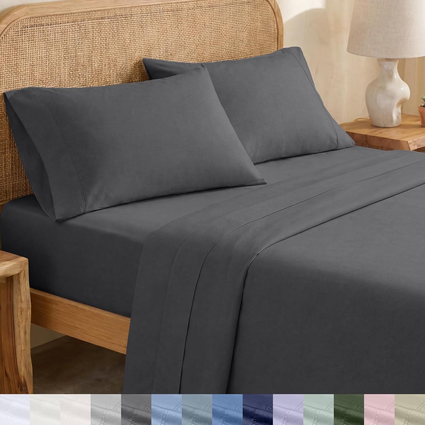 California Design Den 100% Organic Cotton Sheets for Queen Size Bed, Deep Pockets, Percale Sheets Queen, GOTS Certified, Soft Cooling Sheets, 4 Piece Bed Sheets Queen Sheet Set, White Sheets