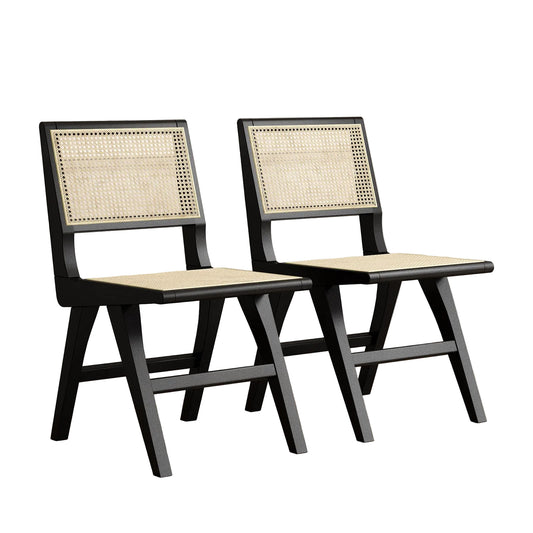 Boho Rattan Dining Chairs Set of 2 - Black