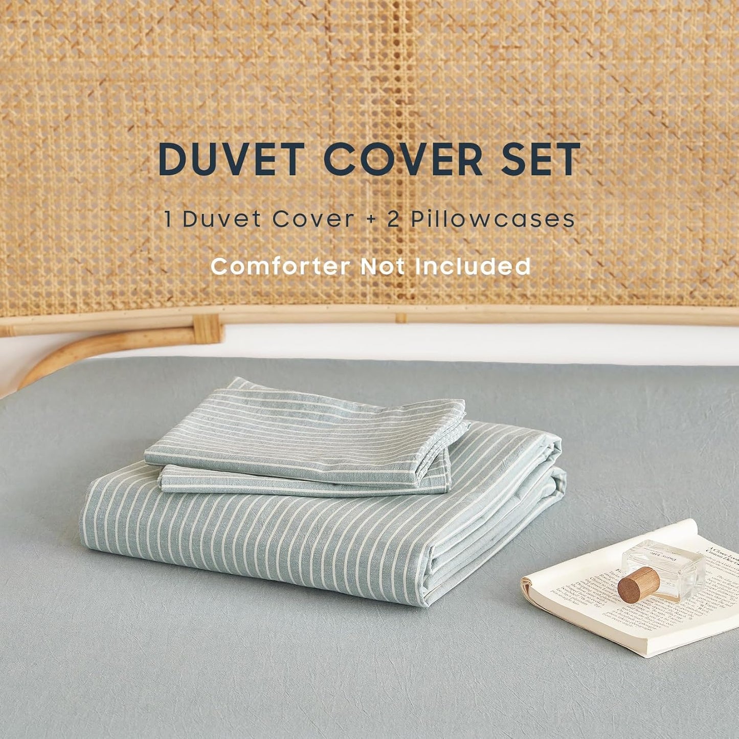 Wake In Cloud Striped Cotton Duvet Cover Set — 100% Washed Cotton, Ticking Stripe, 3-Piece Farmhouse Bedding