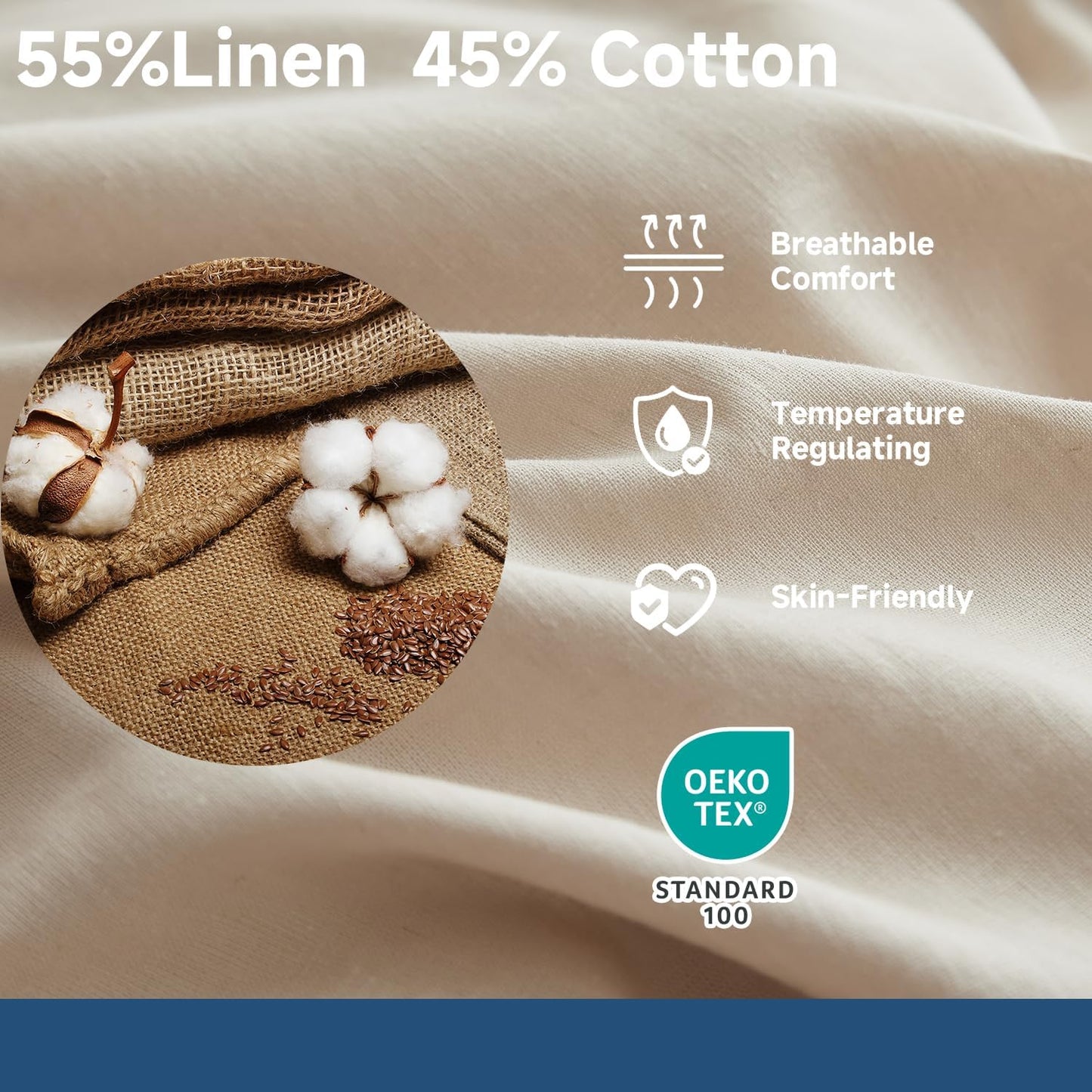 Simple&Opulence Linen Duvet Cover Double,Natural Linen Cotton Duvet Cover with Pillowcase,Duble Size Bedding Set,Soft Warm Breathable Bed Quilt Cover with Button Closure,200x200cm,Navy Blue