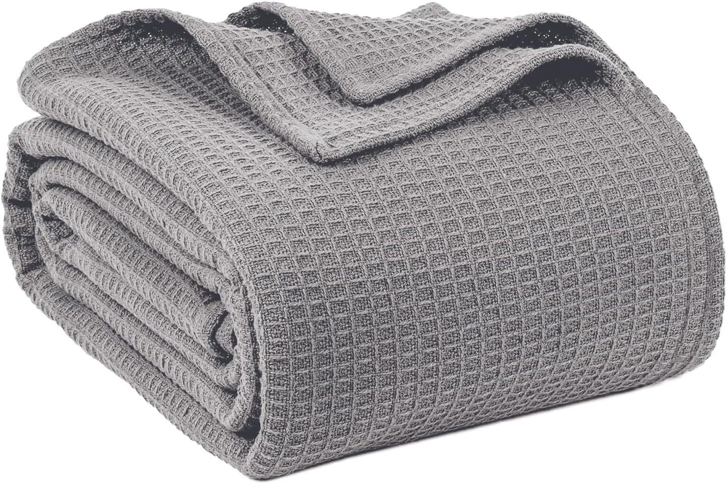 QUBA LINEN Waffle Weave Cotton Blanket — 100% Cotton, Breathable All-Season, Dark Grey