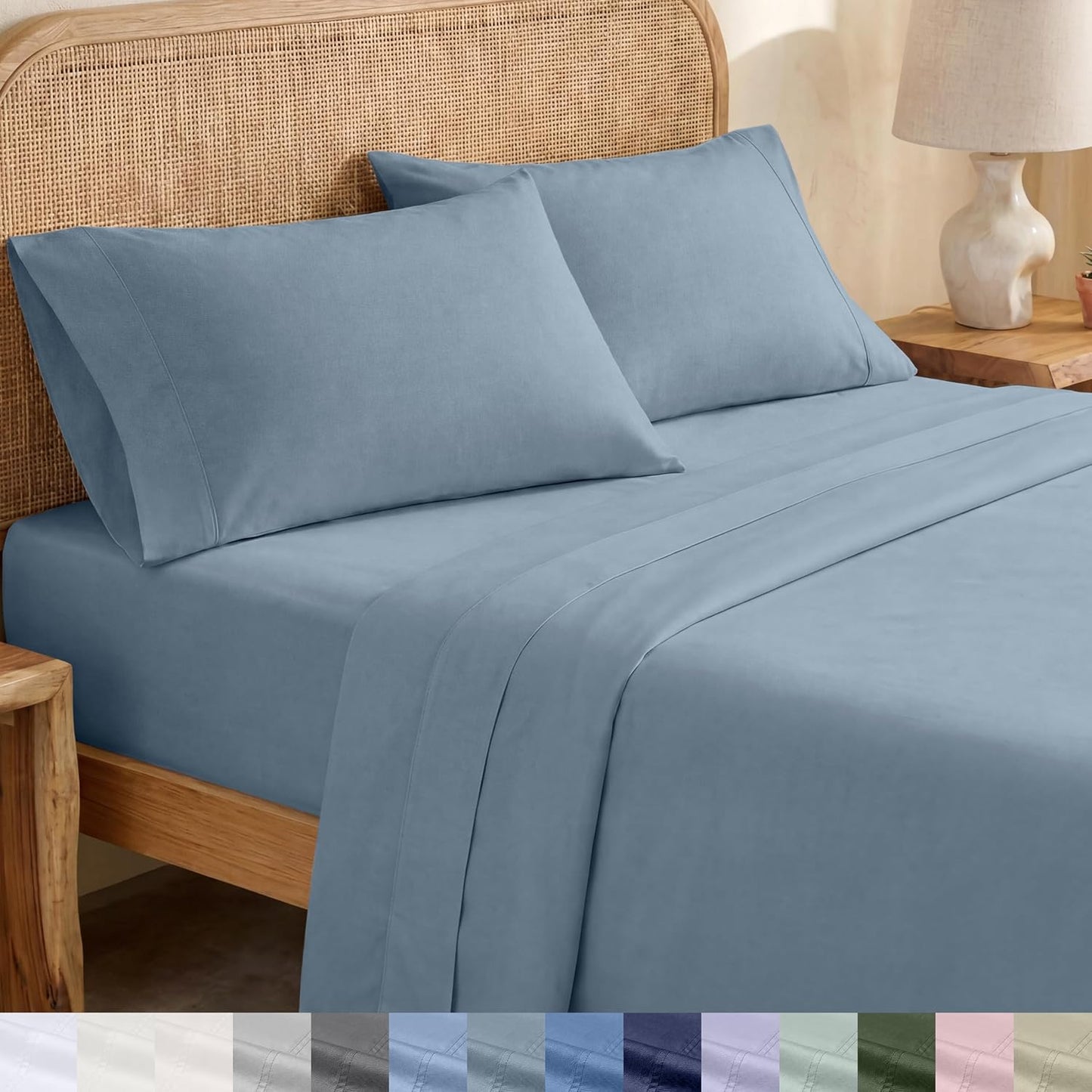 California Design Den 100% Organic Cotton Sheets for Queen Size Bed, Deep Pockets, Percale Sheets Queen, GOTS Certified, Soft Cooling Sheets, 4 Piece Bed Sheets Queen Sheet Set, White Sheets