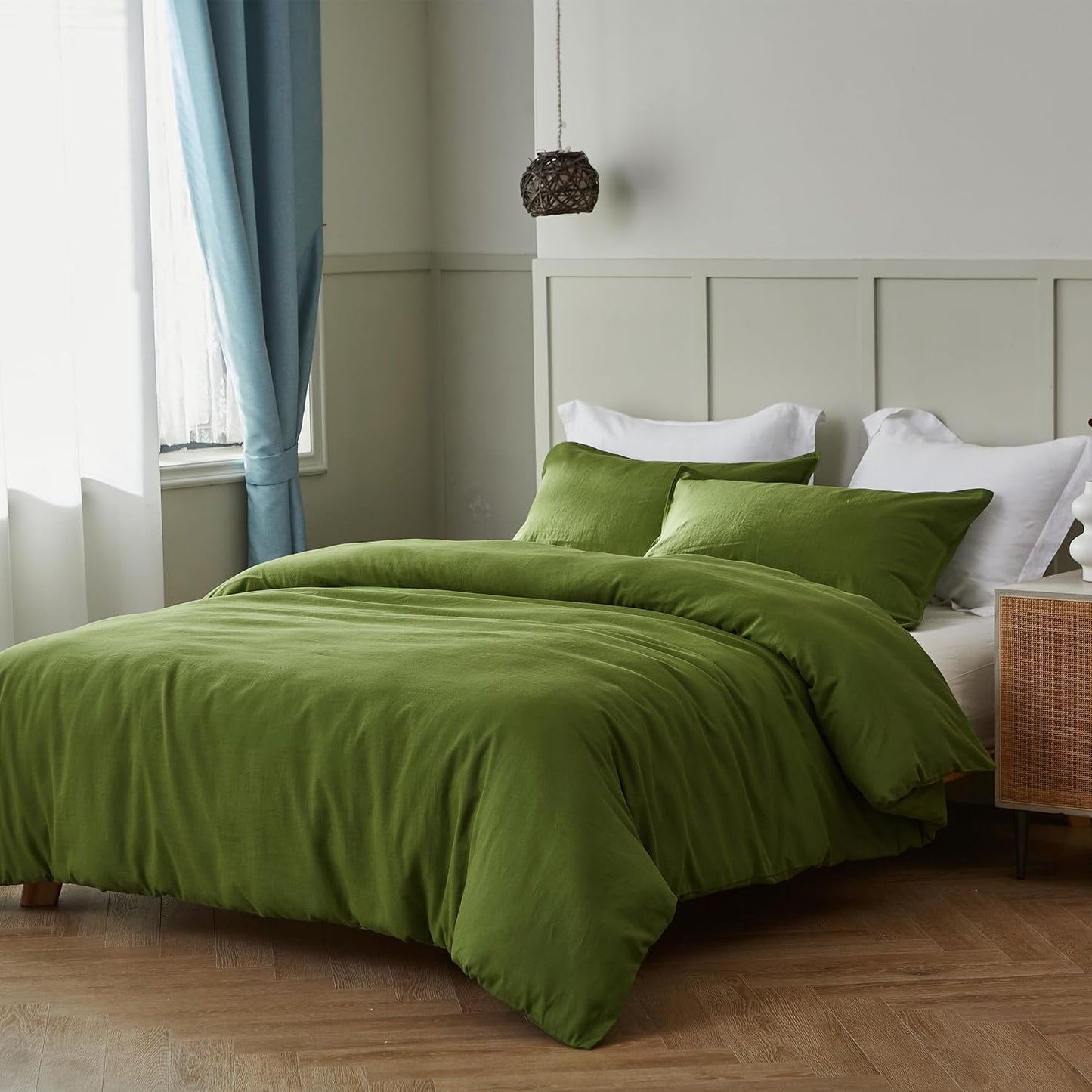 Simple&Opulence Linen Duvet Cover Double,Natural Linen Cotton Duvet Cover with Pillowcase,Duble Size Bedding Set,Soft Warm Breathable Bed Quilt Cover with Button Closure,200x200cm,Navy Blue