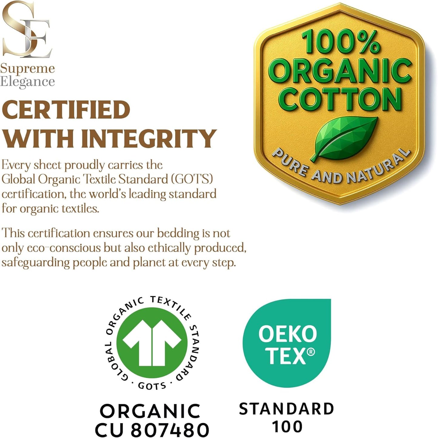 SUPREME ELEGANCE 100% Organic Cotton Sheets for Twin Size Bed, Pastel Green | 14" Deep Pocket Cool & Crisp Percale Sheets for Dorm, Breathable, Moisture Absorbent, Organic Bedding Set, OEKO-TEX Certified