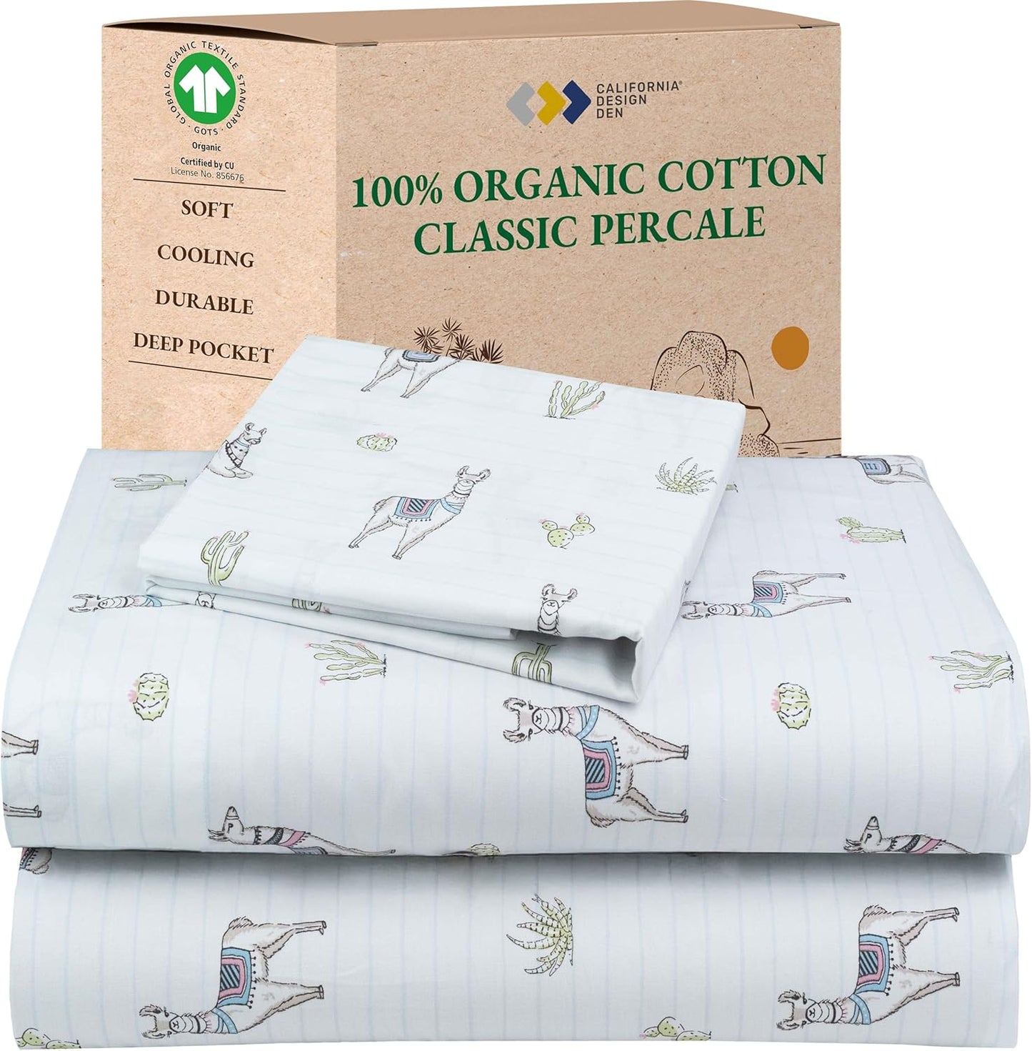 California Design Den 100% Organic Cotton Sheets for Queen Size Bed, Deep Pockets, Percale Sheets Queen, GOTS Certified, Soft Cooling Sheets, 4 Piece Bed Sheets Queen Sheet Set, White Sheets