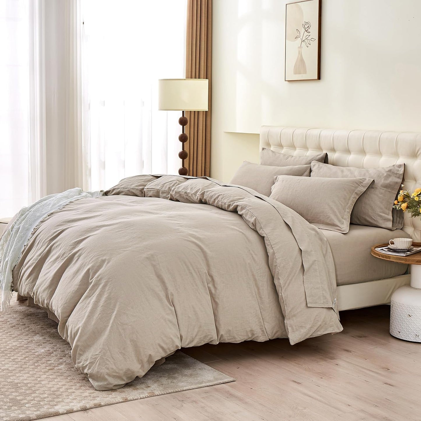 Simple&Opulence Linen Duvet Cover Double,Natural Linen Cotton Duvet Cover with Pillowcase,Duble Size Bedding Set,Soft Warm Breathable Bed Quilt Cover with Button Closure,200x200cm,Navy Blue
