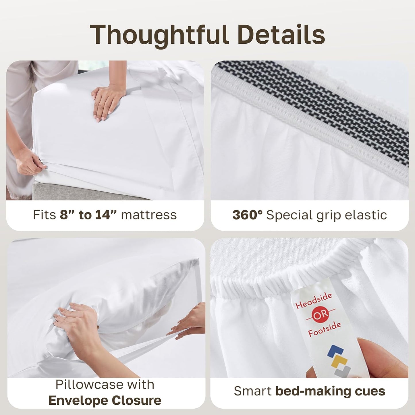 California Design Den 100% Organic Cotton Sheets for Queen Size Bed, Deep Pockets, Percale Sheets Queen, GOTS Certified, Soft Cooling Sheets, 4 Piece Bed Sheets Queen Sheet Set, White Sheets