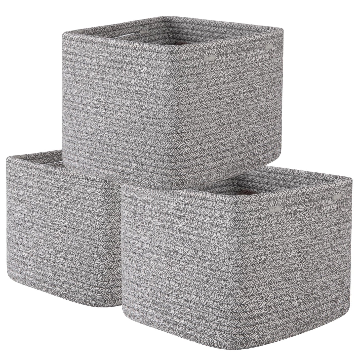 OIAHOMY Storage Cubes - 3 Pack - 23 cm x 23 cm x 18 cm - Cotton Rope Woven Baskets for Shelves