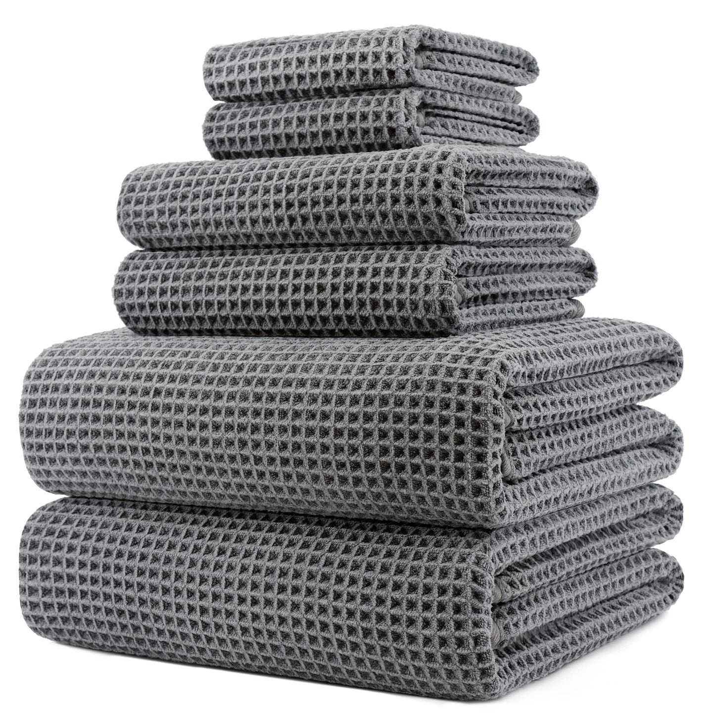 POLYTE Microfibre Oversize Quick-Dry Lint-Free Bath Towel Set - 152cm × 76cm - Waffle Weave