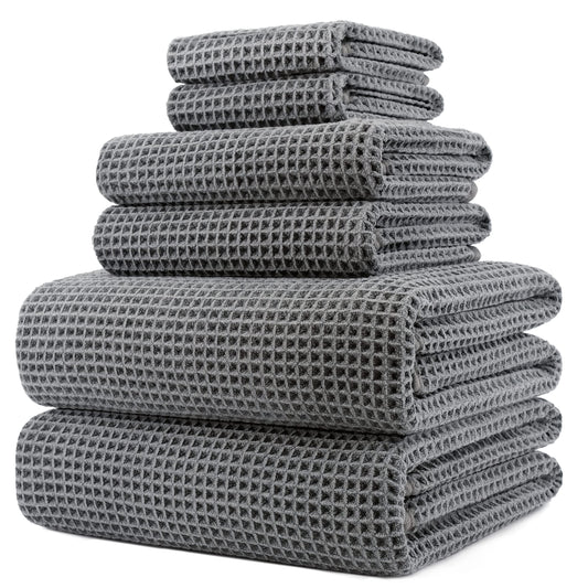 POLYTE Microfibre Oversize Quick-Dry Lint-Free Bath Towel Set - 152cm × 76cm - Waffle Weave