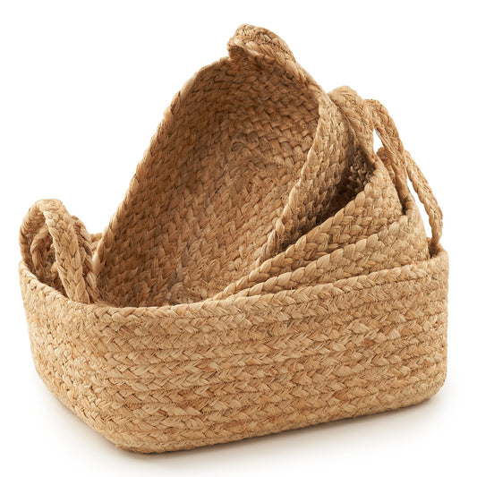 KIBAGA Natural Jute Rope Storage Baskets - Brown - Set of 4 - Woven Baskets for Shelves and Home Organisation