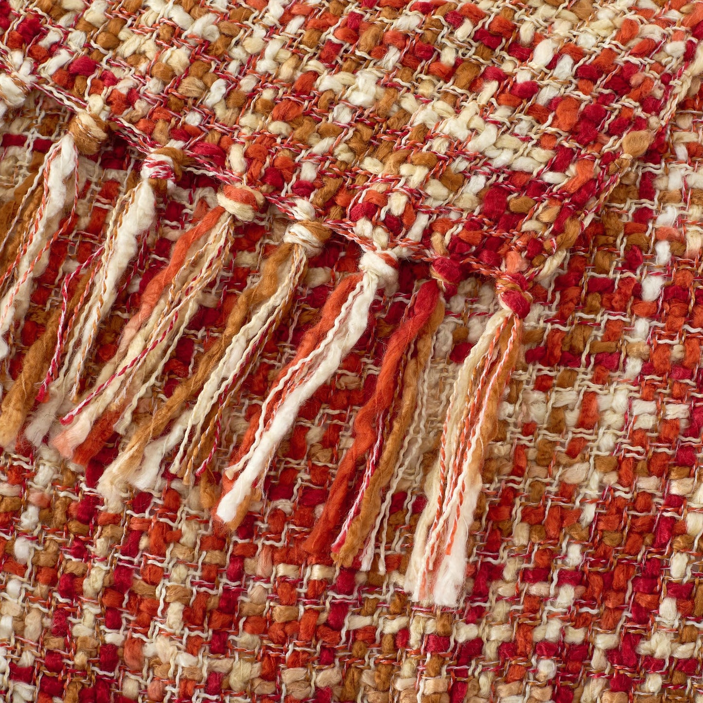 GINAMUSE Boho Cable Knit Throw Blanket with Tassels — 127 × 152 cm, Multi-Colour