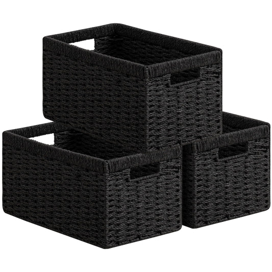 UBBCARE Woven Wicker Storage Baskets - 3 Pack - 34 cm x 21 cm x 18 cm - Rectangle Baskets with Handles
