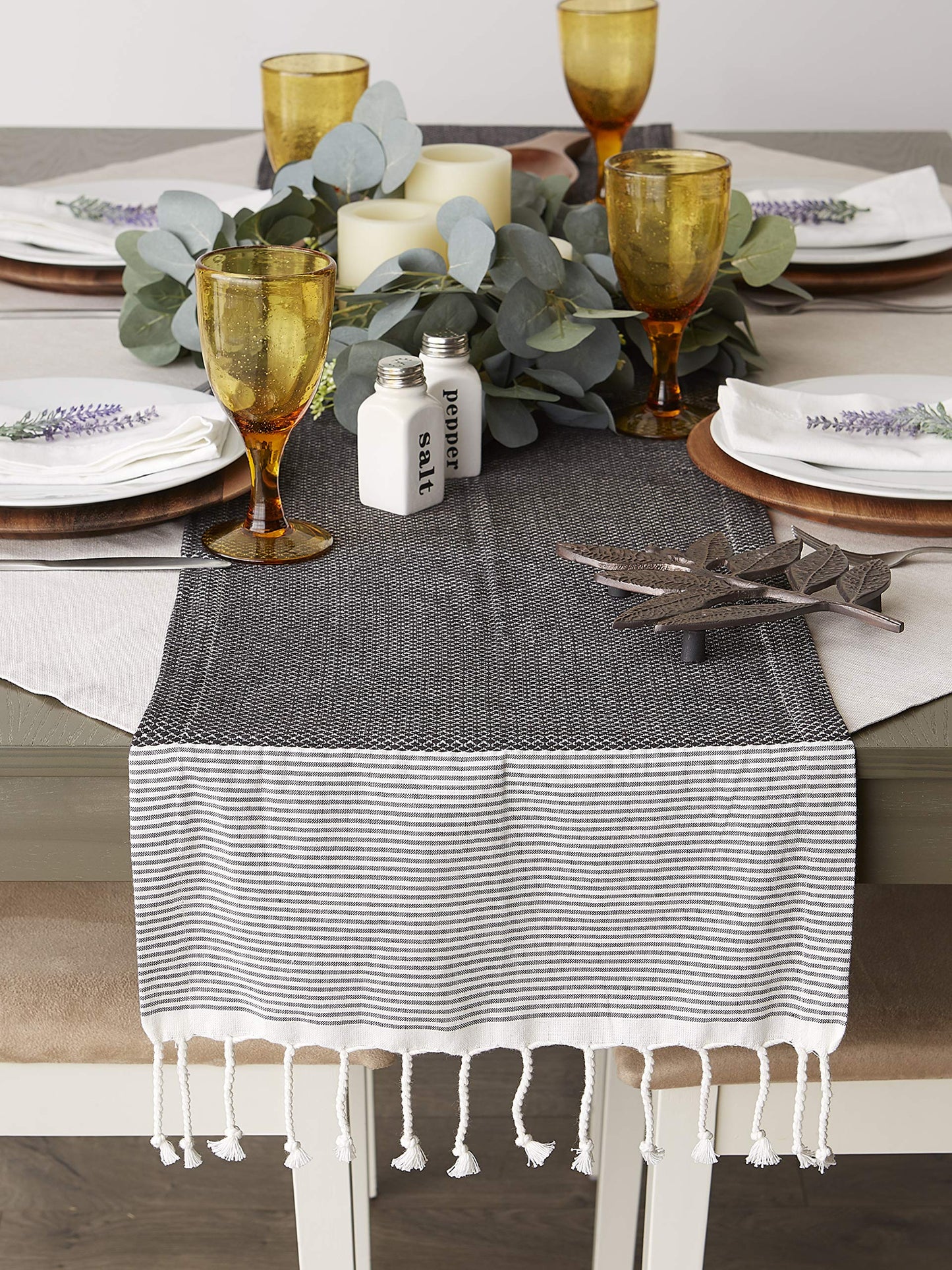 DII Bordered Dobby Woven Table Runner, 15 x 72, Black, 1 Piece
