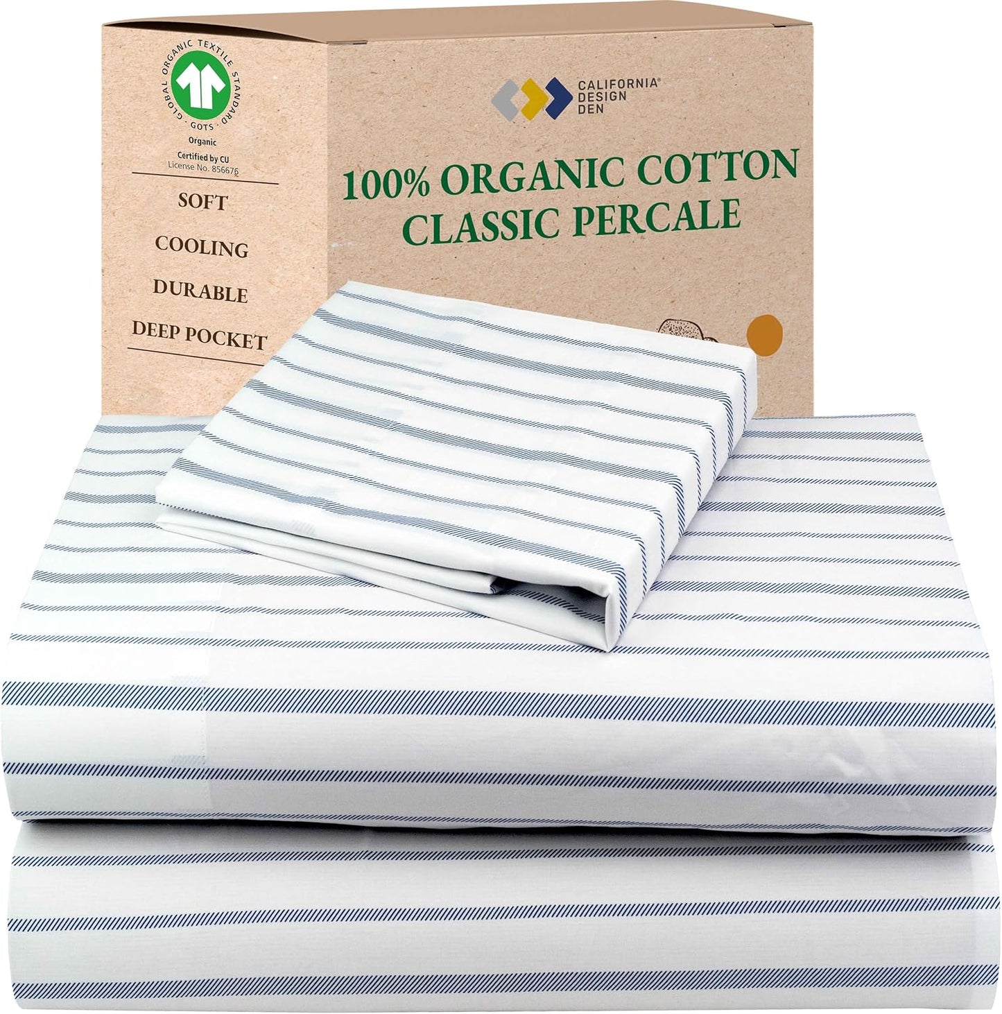 California Design Den 100% Organic Cotton Sheets for Queen Size Bed, Deep Pockets, Percale Sheets Queen, GOTS Certified, Soft Cooling Sheets, 4 Piece Bed Sheets Queen Sheet Set, White Sheets