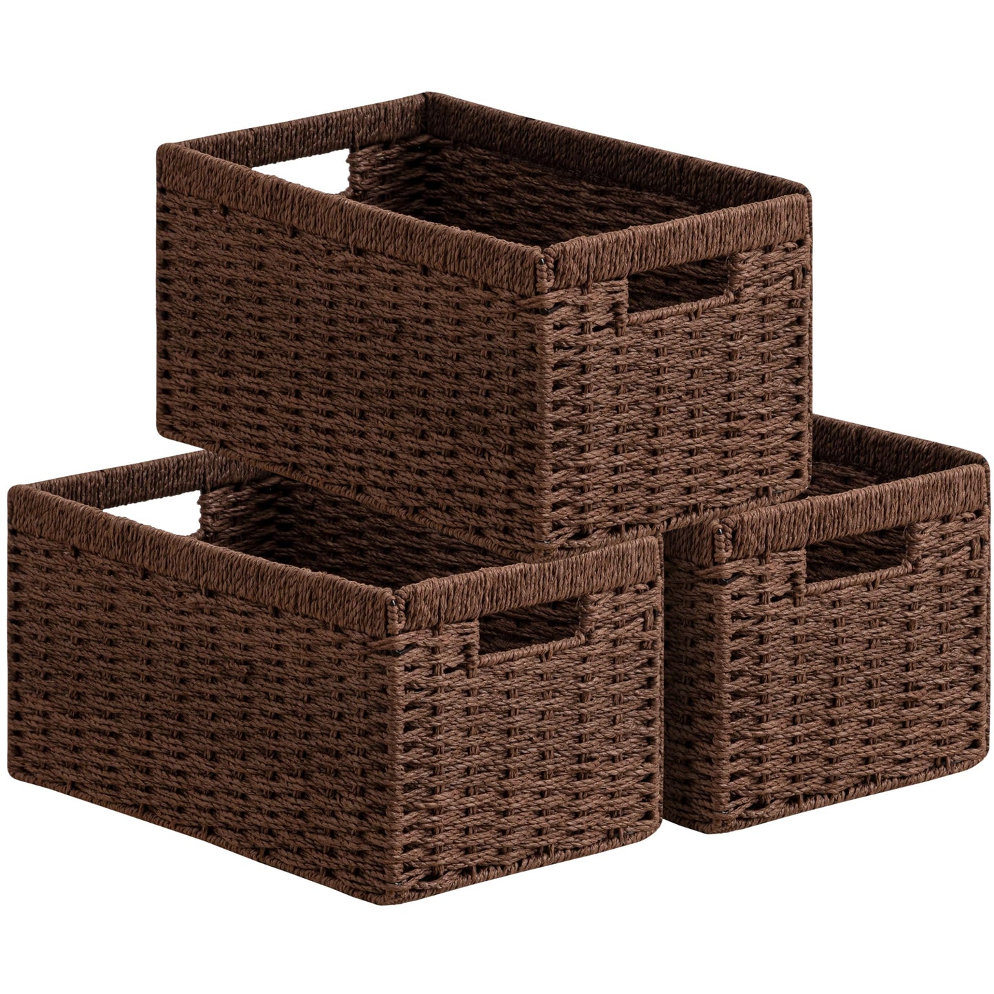 UBBCARE Woven Wicker Storage Baskets - 3 Pack - 34 cm x 21 cm x 18 cm - Rectangle Baskets with Handles
