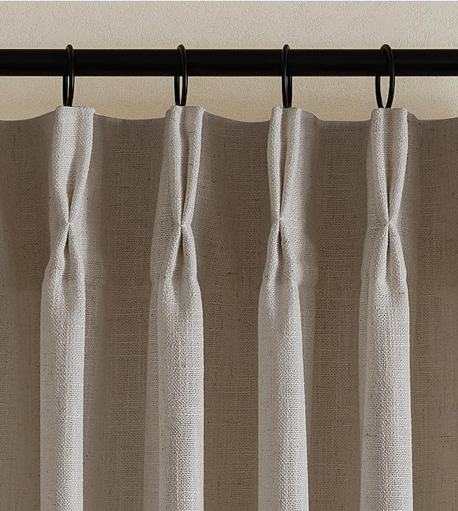 Flax Linen Curtains Pinch Pleated 213cm Length - 2 Panels - Semi Sheer Rustic Farmhouse