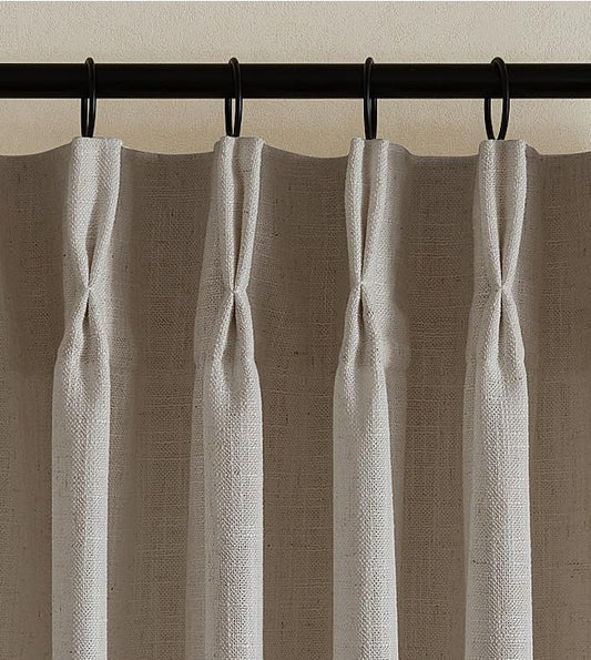 Flax Linen Curtains Pinch Pleated 213cm Length - 2 Panels - Semi Sheer Rustic Farmhouse