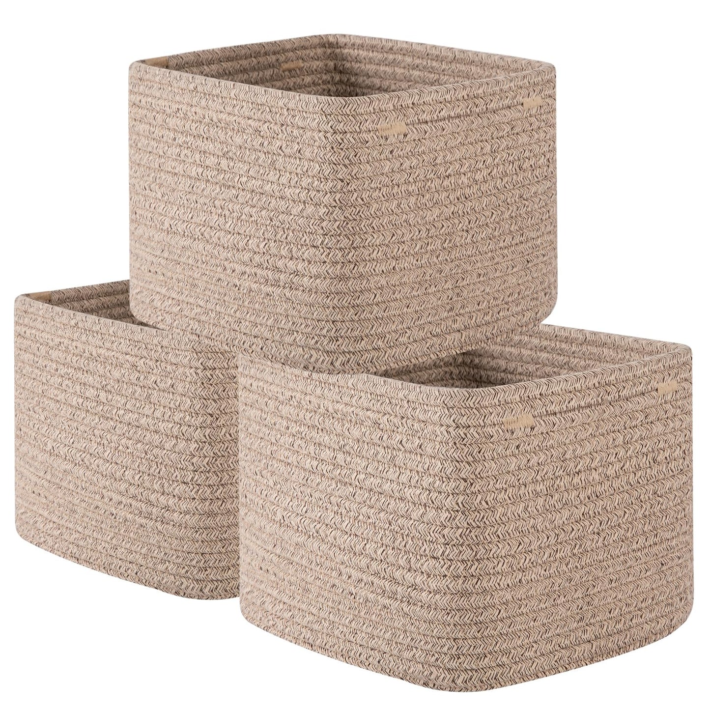OIAHOMY Storage Cubes - 3 Pack - 23 cm x 23 cm x 18 cm - Cotton Rope Woven Baskets for Shelves