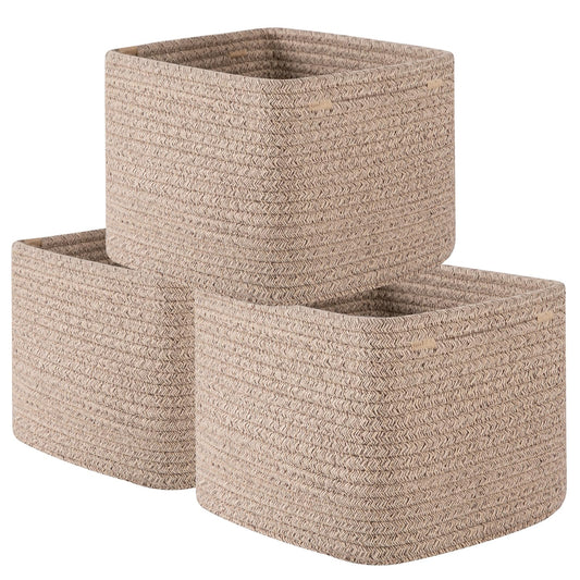 OIAHOMY Storage Cubes - 3 Pack - 23 cm x 23 cm x 18 cm - Cotton Rope Woven Baskets for Shelves