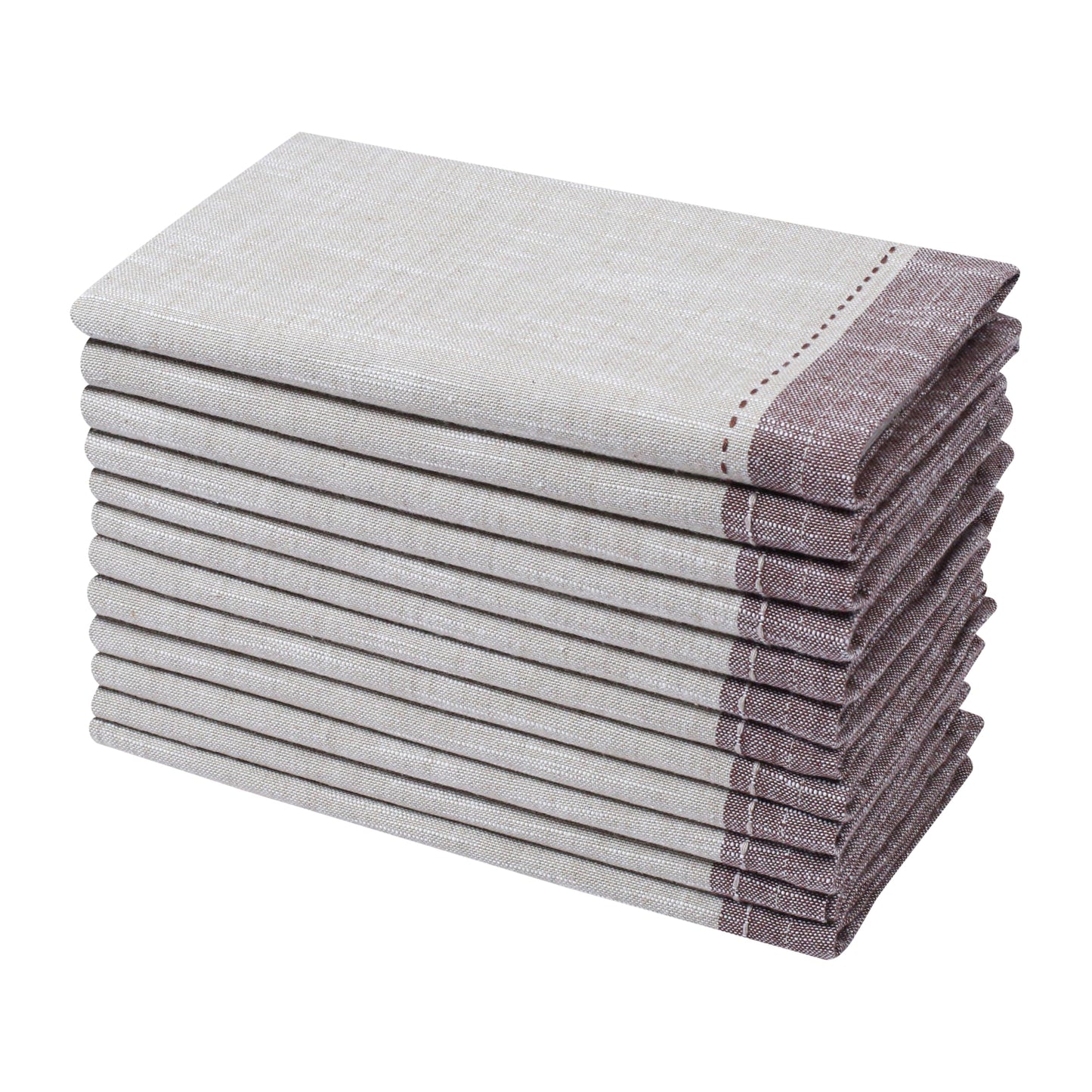 Palisa Cloth Napkins Set of 12 Textured Cotton 46cm × 46cm - Premium Contrast Border - Beige