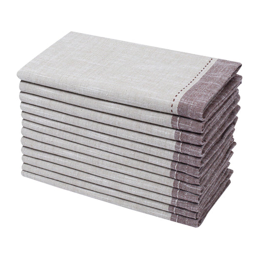 Palisa Cloth Napkins Set of 12 Textured Cotton 46cm × 46cm - Premium Contrast Border - Beige