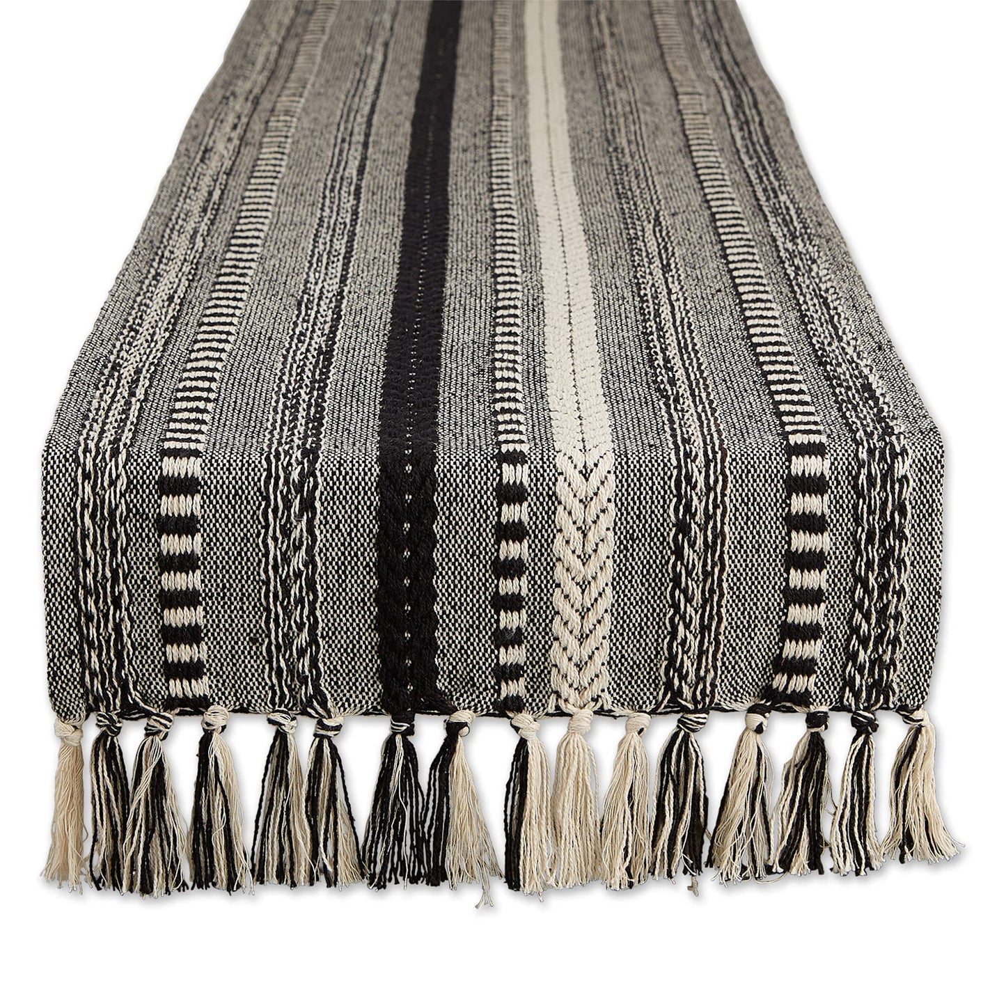 DII Farmhouse Braided Stripe Table Runner Collection - 38cm × 274cm - Fringe Included