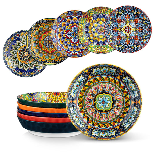 vancasso 950ml Pasta Bowls Sets of 6 - Ceramic Large Colourful Salad Serving Bowls