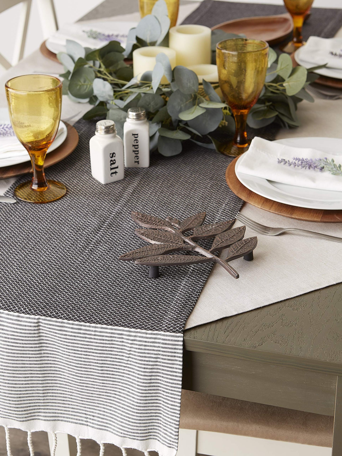 DII Bordered Dobby Woven Table Runner, 15 x 72, Black, 1 Piece