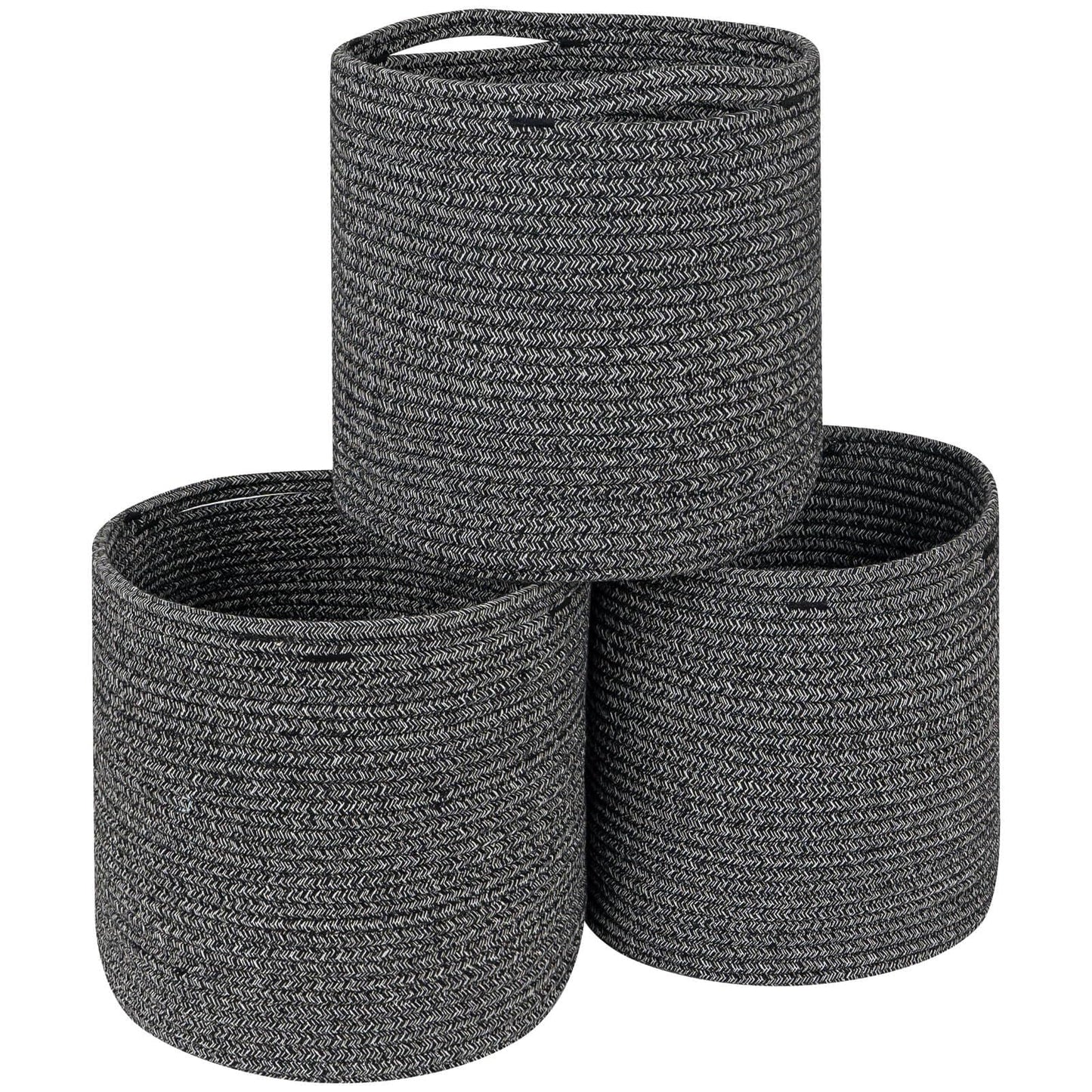 voten Round Storage Cube Baskets - Mixed Black - 28 cm x 28 cm x 28 cm - 3 Pack Woven Cotton Bins