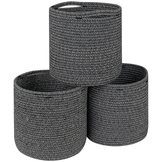 voten Round Storage Cube Baskets - Mixed Black - 28 cm x 28 cm x 28 cm - 3 Pack Woven Cotton Bins