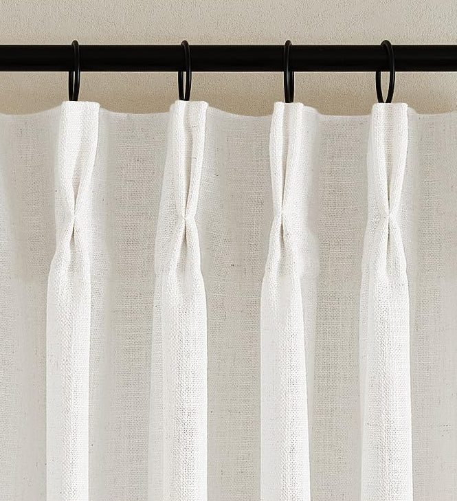 Flax Linen Curtains Pinch Pleated 213cm Length - 2 Panels - Semi Sheer Rustic Farmhouse