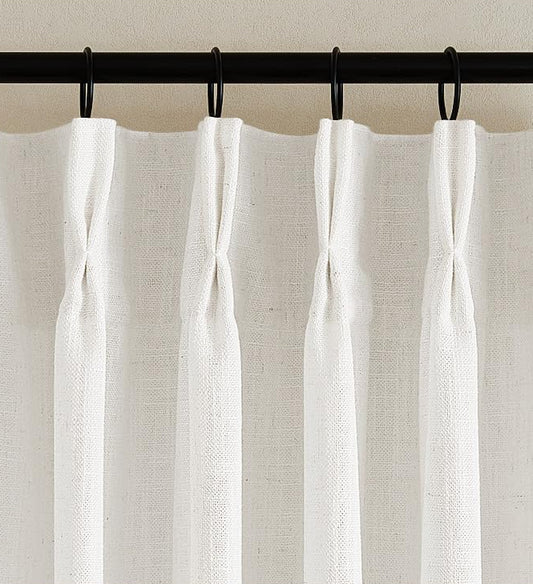 Flax Linen Curtains Pinch Pleated 213cm Length - 2 Panels - Semi Sheer Rustic Farmhouse