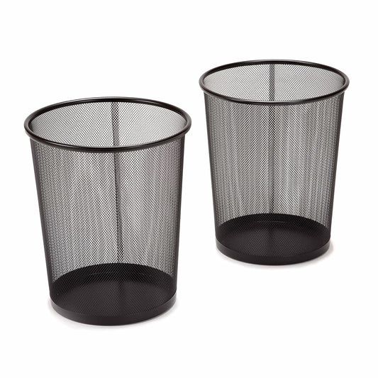 Seville Classics Steel Mesh Wastebaskets - Black - 2-Pack - 30 cm Dia x 36 cm H