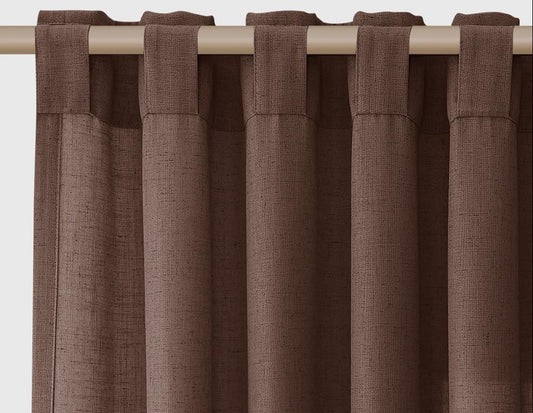 Linen Back Tab Curtains 213cm Length - 2 Panel Set - Neutral Modern Farmhouse Semi Sheer