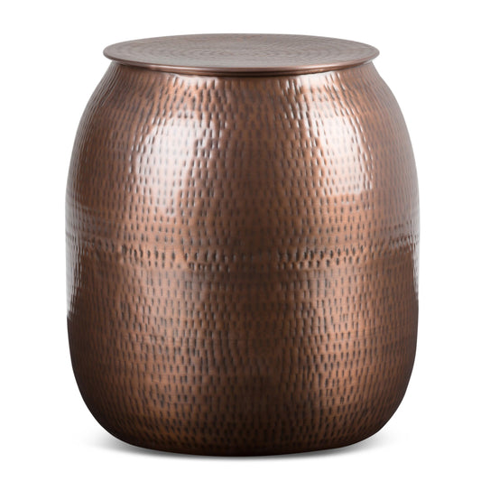 SIMPLIHOME Griffen Metal Storage Accent Table - 48cm Wide Solid Metal Round Drum Side Table - Antique Copper - Fully Assembled