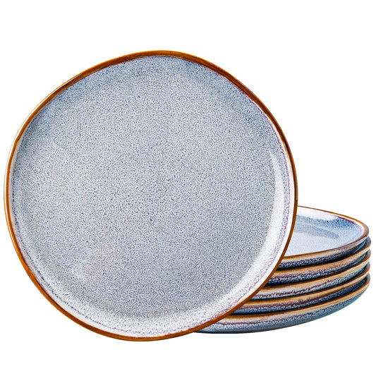 AmorArc Ceramic Dinner Plates Set of 6 - 27cm Handmade Reactive Glaze Stoneware - Blue