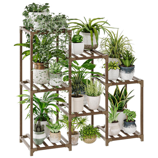 Bamworld Plant Stand Indoor Plant Shelf Outdoor Wood Plant Rack for Multiple Plants - 3 Tiers Ladder Plant Holder - Boho Home Décor